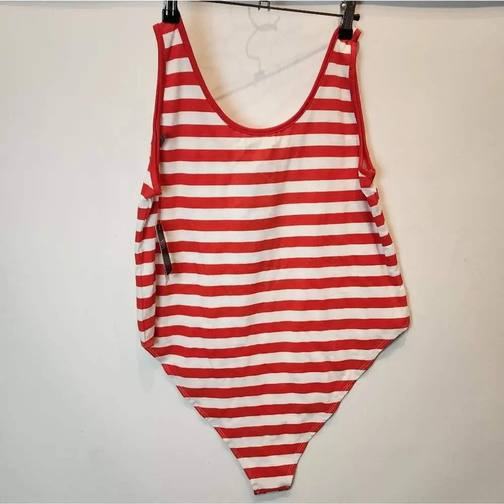New Red & White One Piece Swimsuit Tank‎ USA Striped Bathing Suit Size XXL